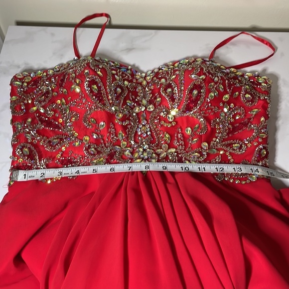 Size 13/14 red formal dress with Rhinestones - Picture 10 of 10